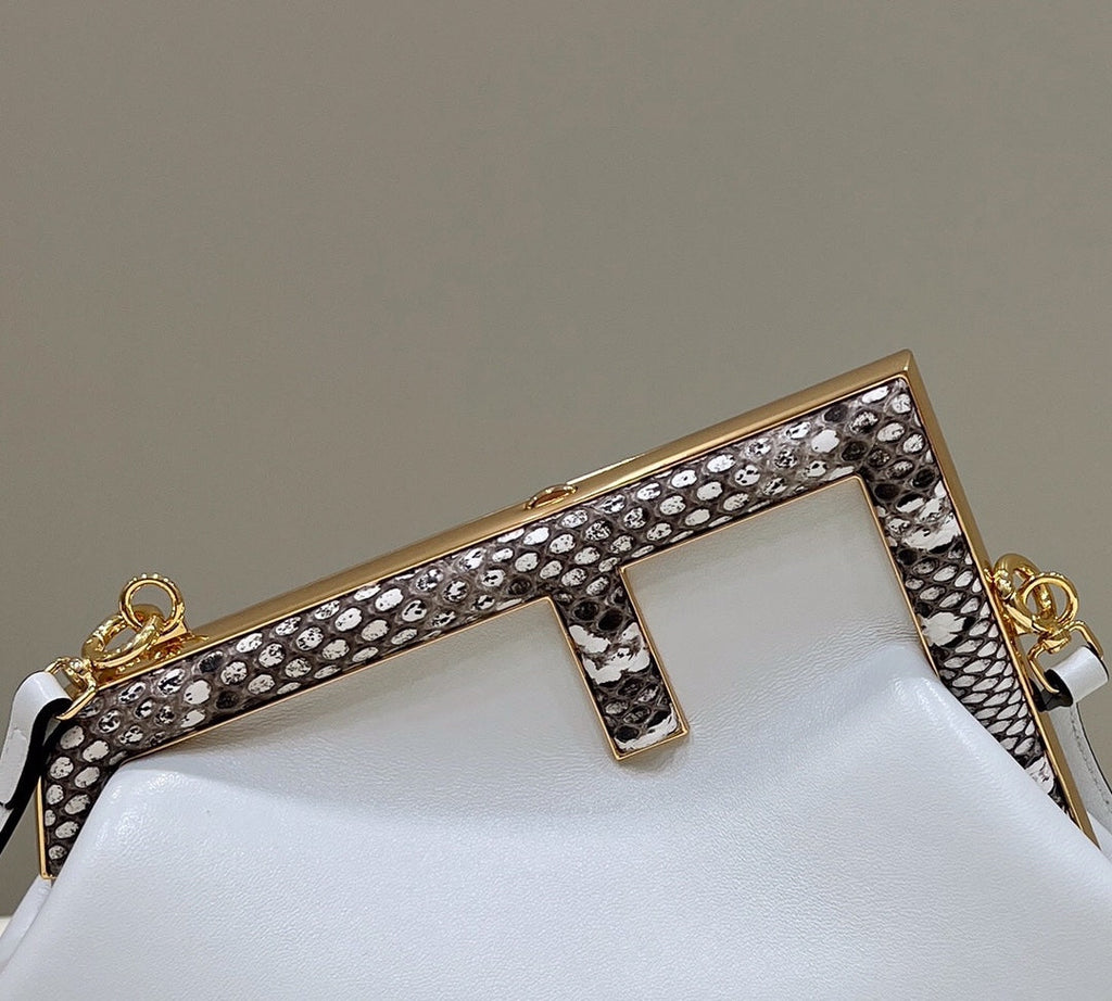 FENDI FIRST SMALL 26 WHITE LEATHER BAG WITH EXOTIC DETAILS