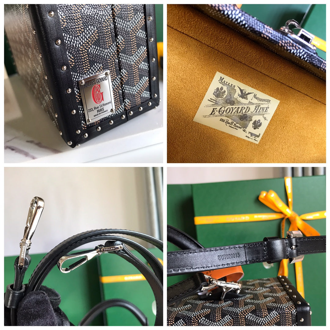 GRAND HÔTEL TRUNK BAG 24 IN BLACK GOYARDINE CANVAS AND CALFSKIN