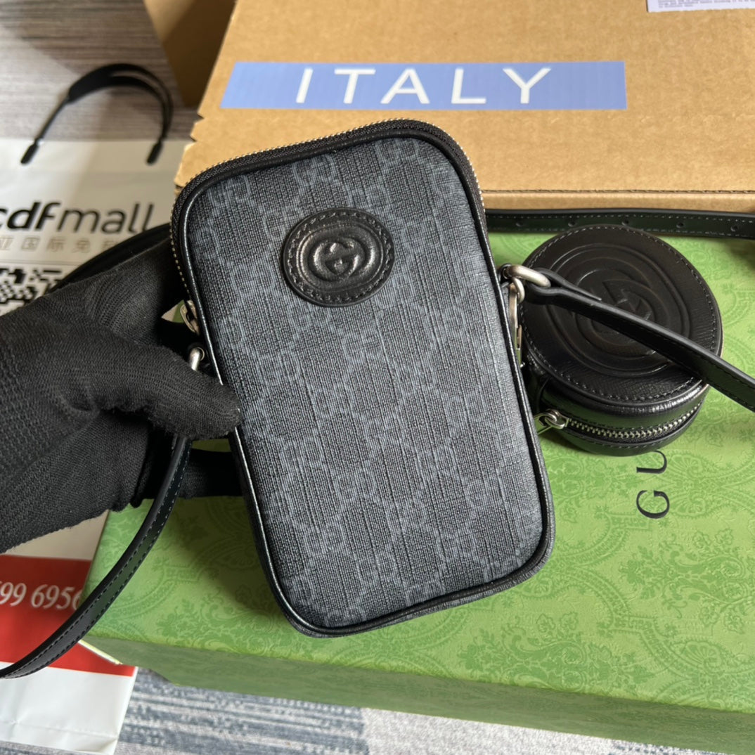 GUCCI MINI BAG 17 IN BLACK CALFSKIN AND CANVAS