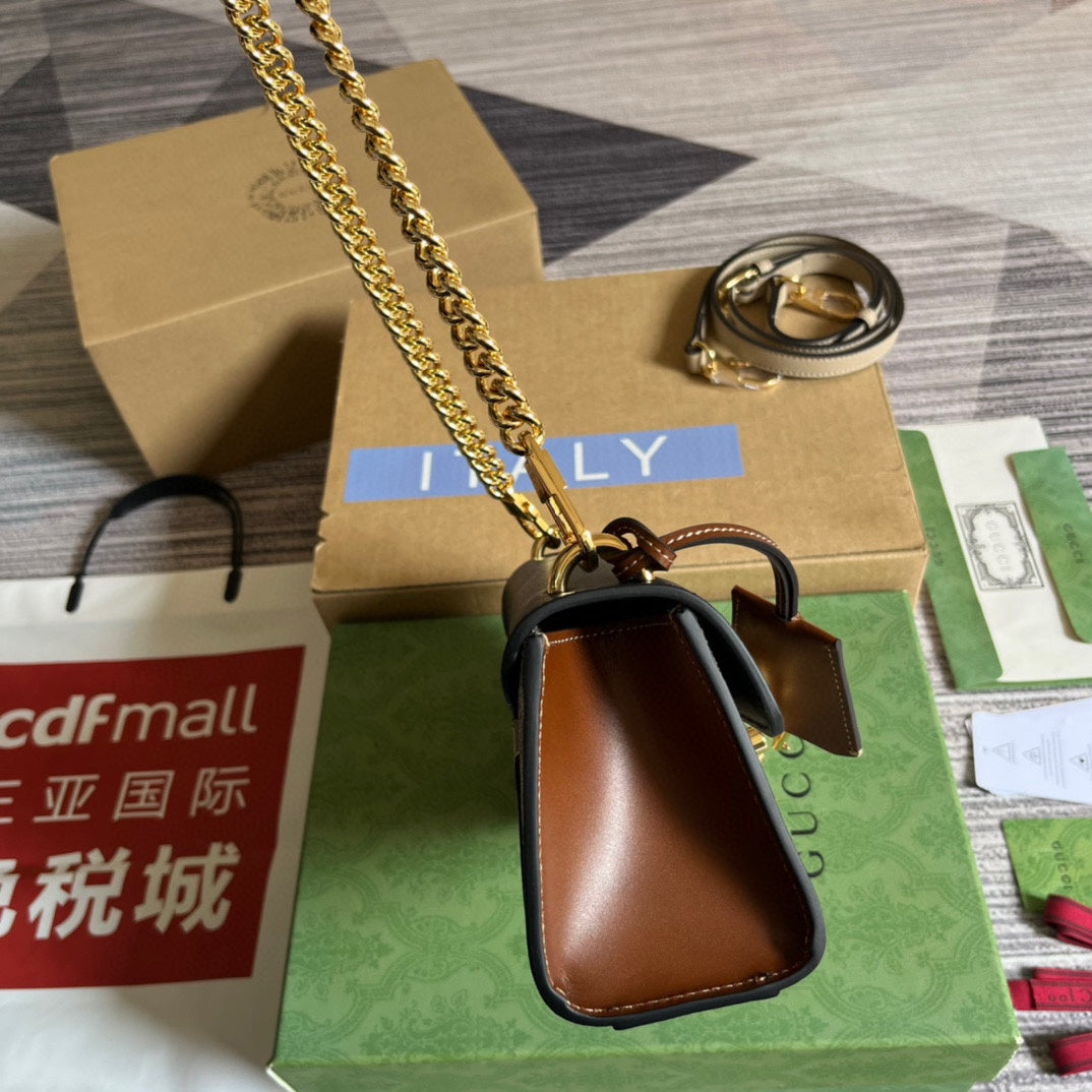 GUCCI PADLOCK 22 SMALL  BAG IN BLACK CALFSKIN AND BEIGE CANVAS