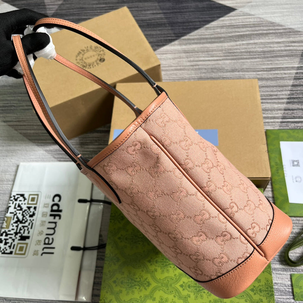GUCCI OPHIDIA SMALL 25 TOTE BAG IN LIGHT PINK CANVAS