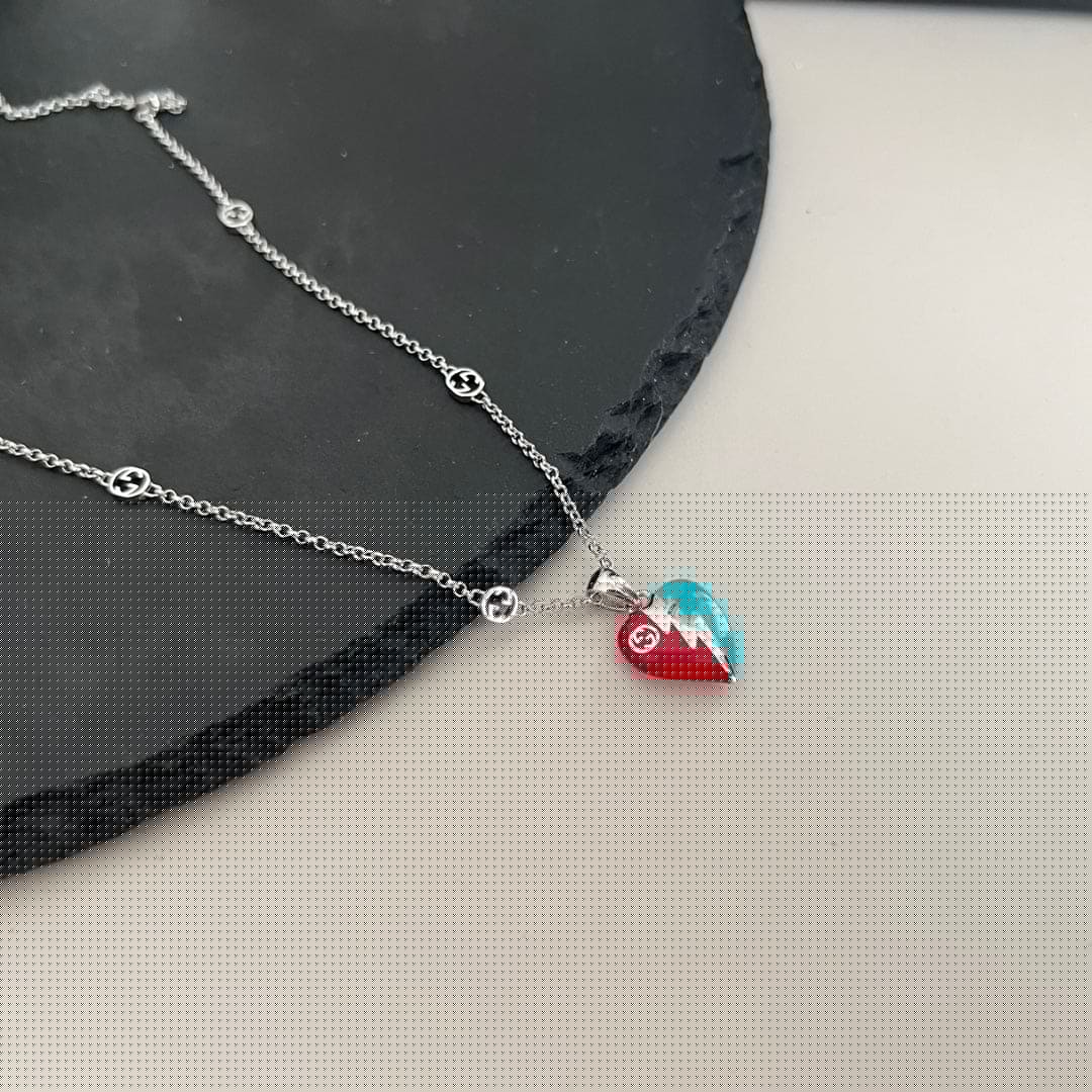 Double Gucci Interlocking Gucci Heart Lightning Charm Necklace