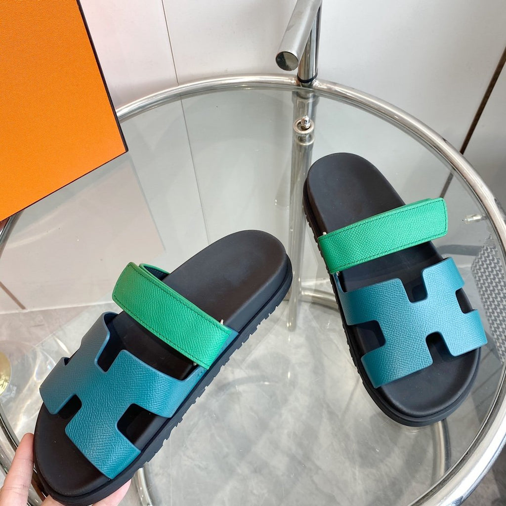 HERMES Chypre Sandal Tiffa with blue straps Leather