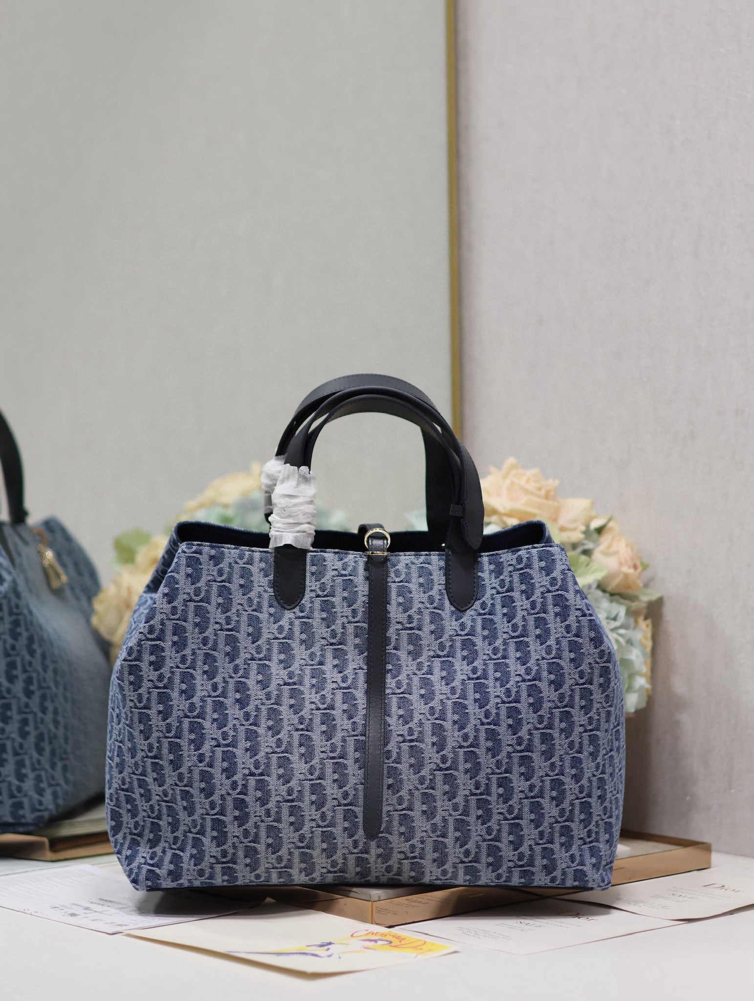 DIOR LARGE TOUJOURS 37 BLUE DENIM OBLIQUE JACQUARD