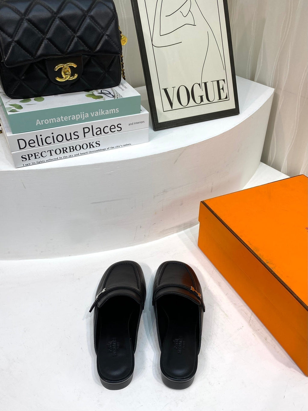 HERMES IENA MULE BLACK CALFSKIN