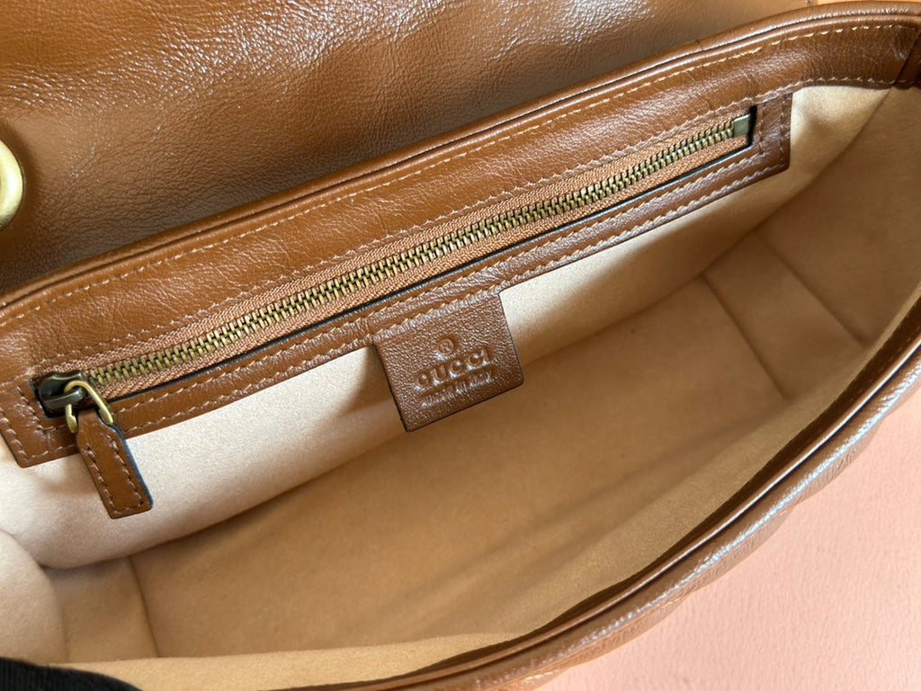 GUCCI MARMONT MEDIUM SHOULDER BAG  26 IN BROWN MATELASSE CHEVRON LAMBSKIN