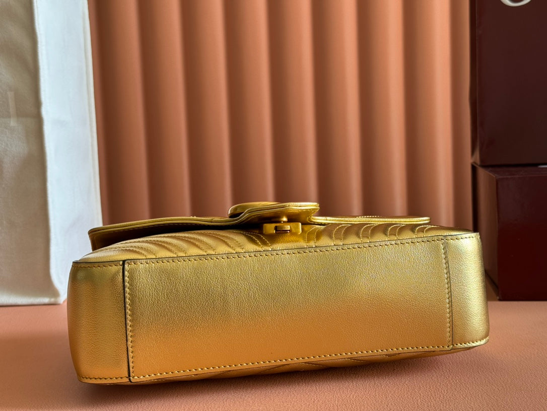 GUCCI MARMONT MEDIUM SHOUDER BAG 26 IN YELLOW GLOSSY CALFSKIN