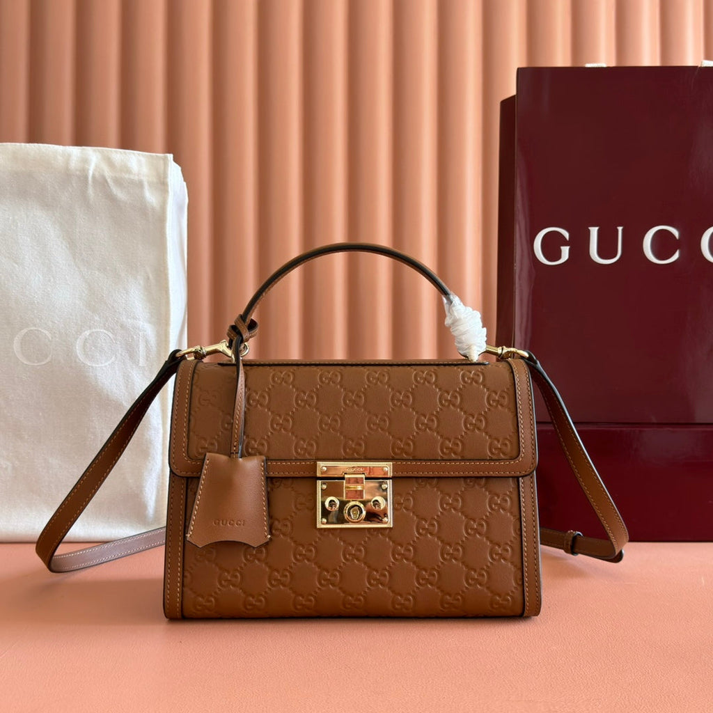 GUCCI 26S PADLOCK BAG 26 IN BROWN EMBOSSED CALFSKIN