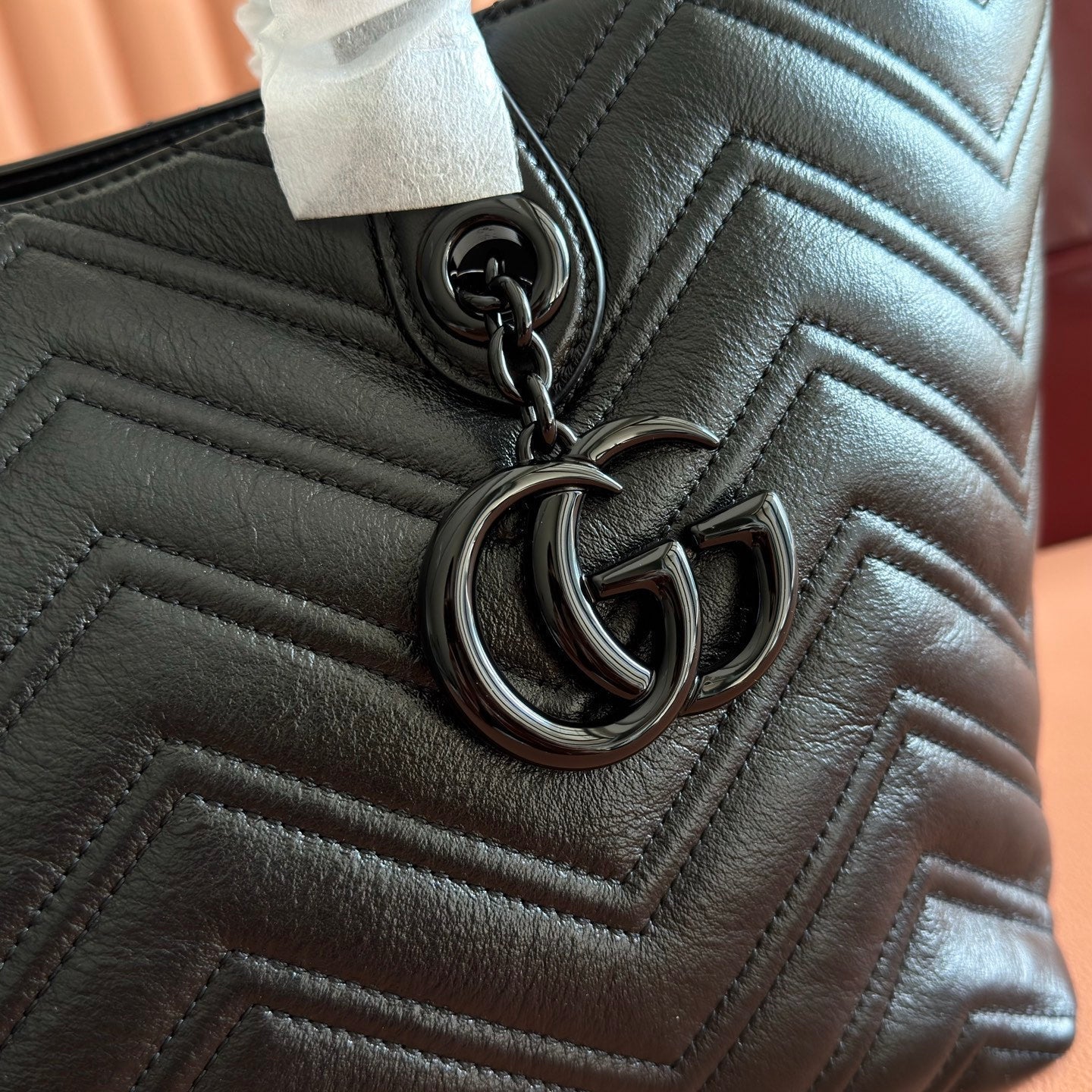 GUCCI 26S  MARMONT TOTE BAG 30 IN BLACK CALFSKIN