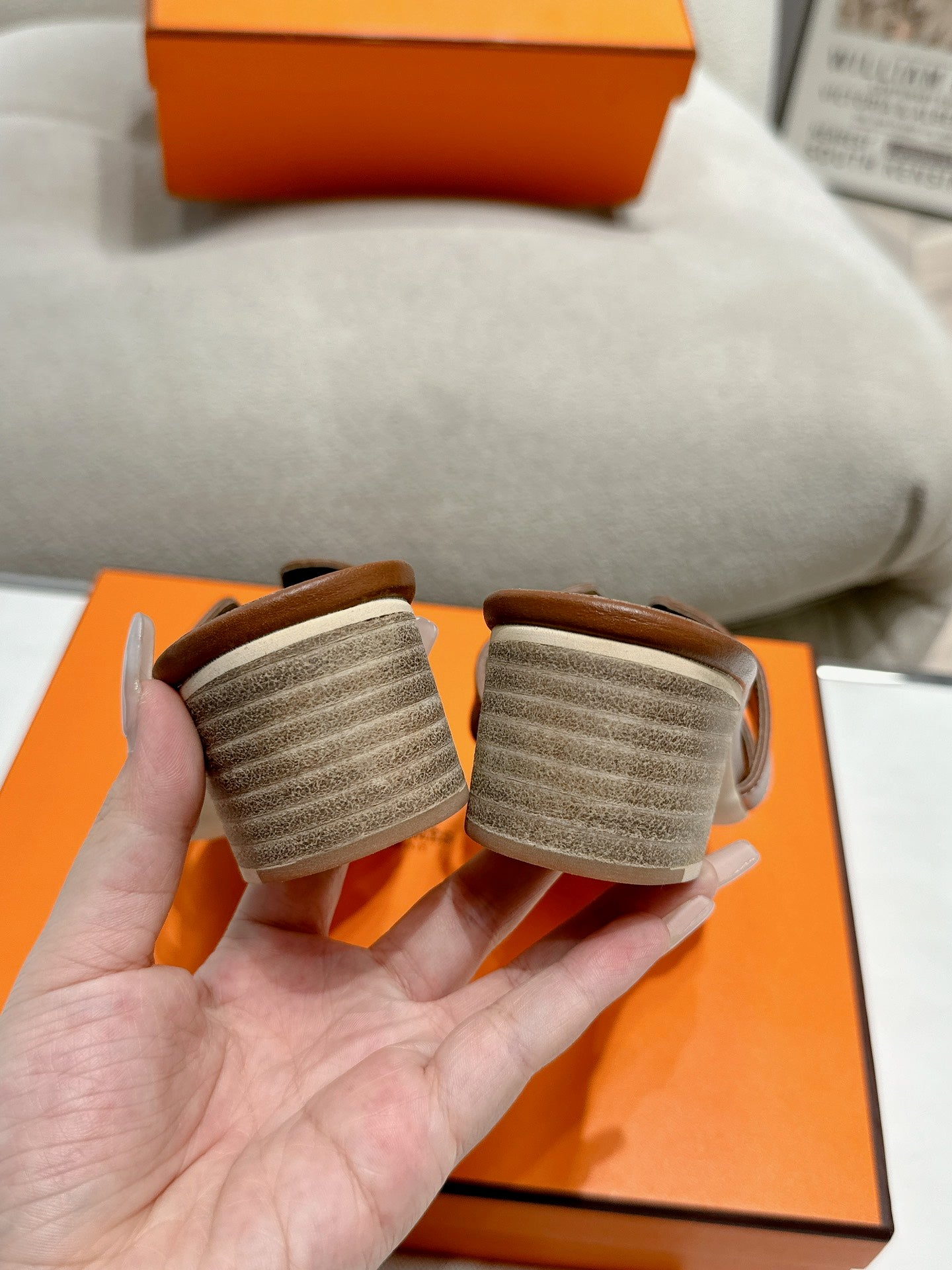 HERMES 0ASIS SANDAL SEPIA CALFSKIN CLASSIC