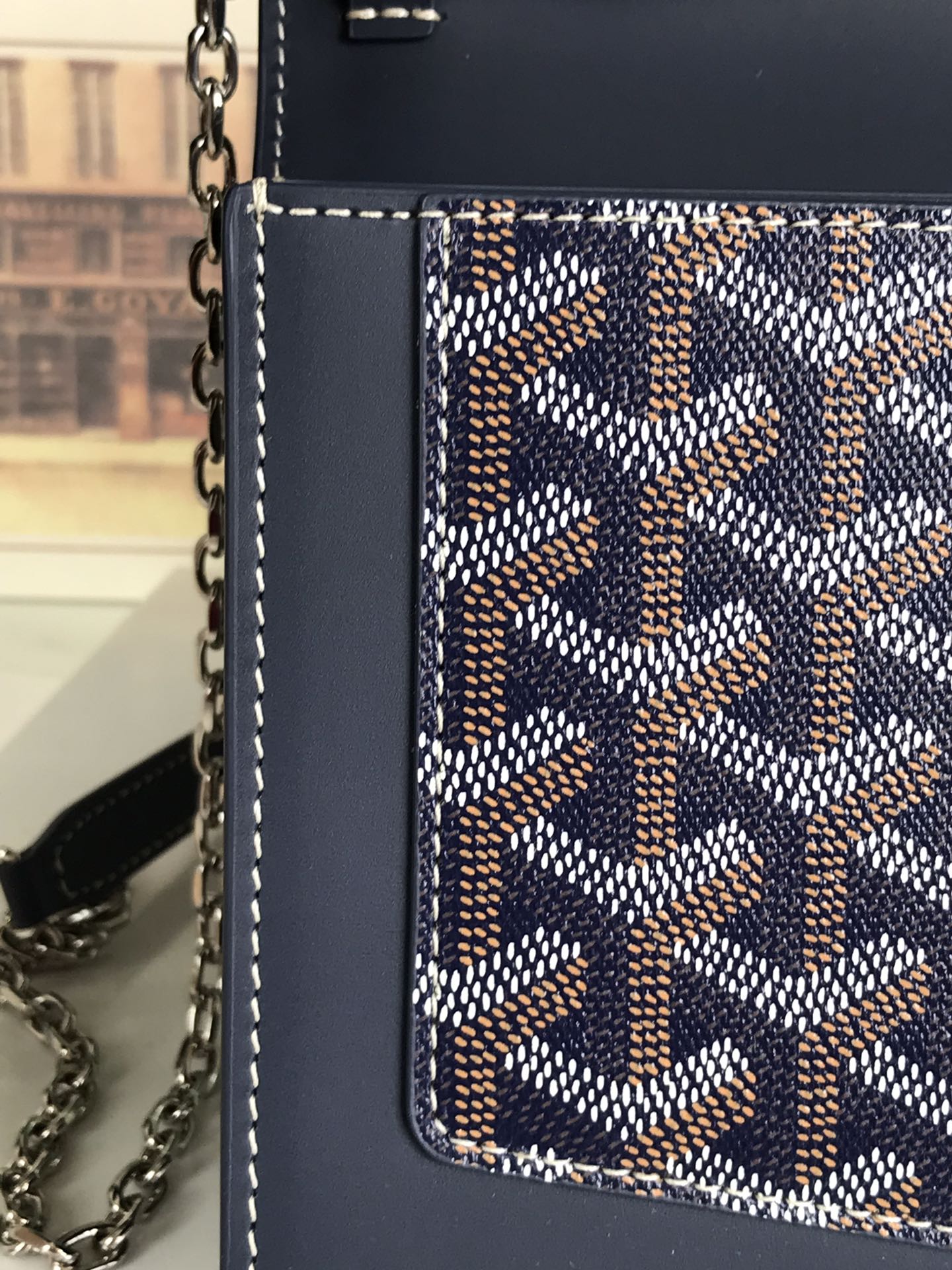 DUCHESSE MARIE-CAROLINE BAG 25 IN NAVY BLUE GOYARDINE CANVAS AND SMOOTH CALFSKIN
