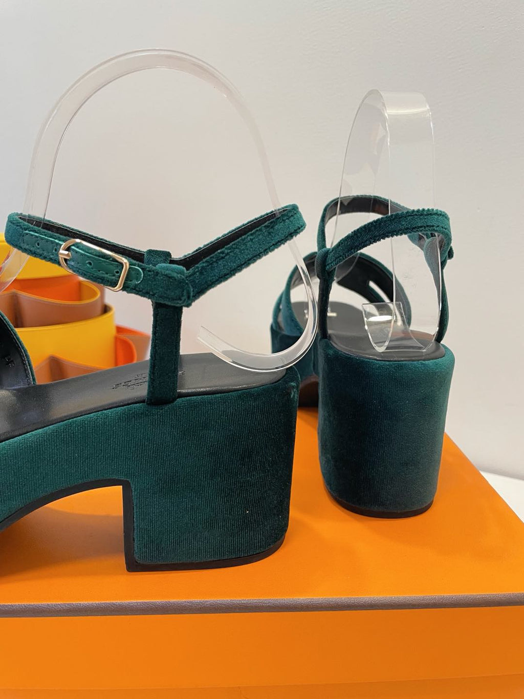 HERMES JAM 30 SANDAL IN GREEN FOREST VELVET