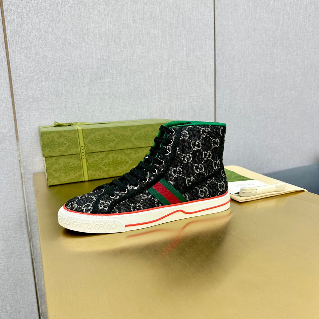 GUCCI TENNIS 1977 HIGH-TOP TRAINER BLACK CANVAS
