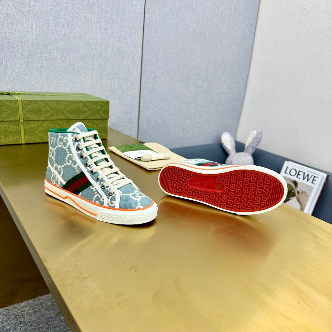 GUCCI TENNIS 1977 HIGH-TOP TRAINER SKY CANVAS