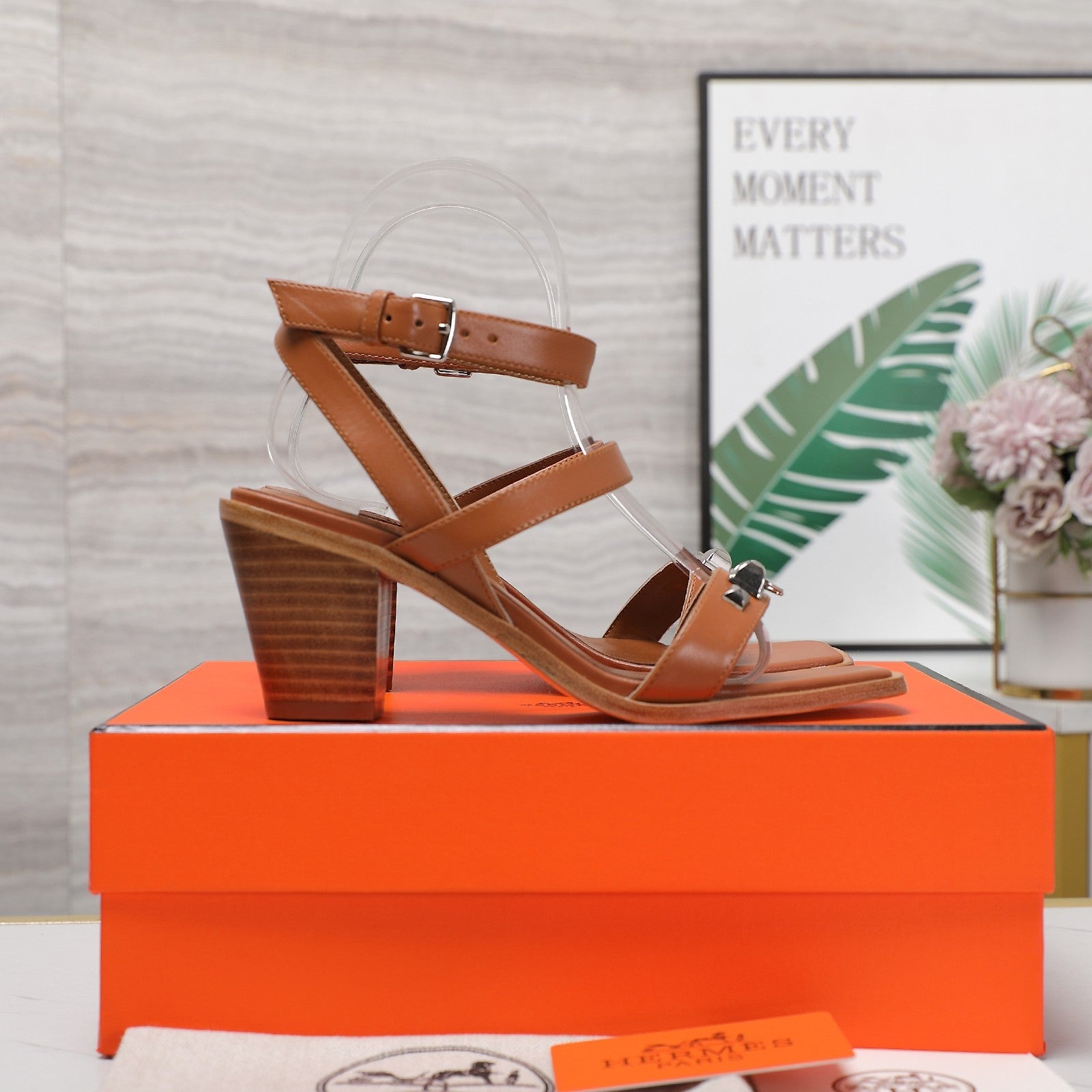 HERMES IVRESSE 65 SANDAL CARAMEL CALFSKIN