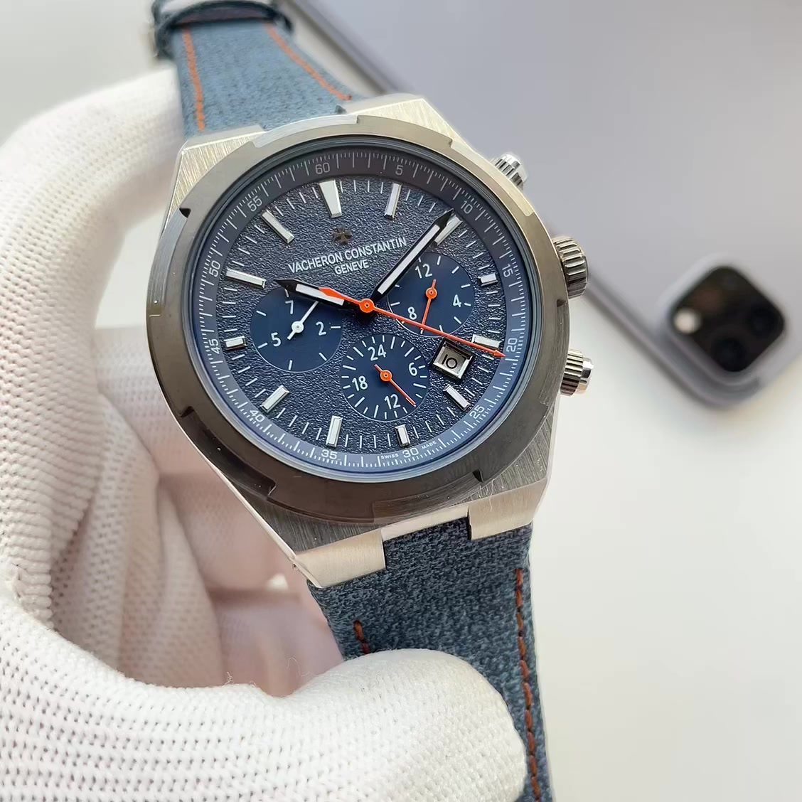 Vacheron Constantin Blue Fabric Strap Chronograph Watch