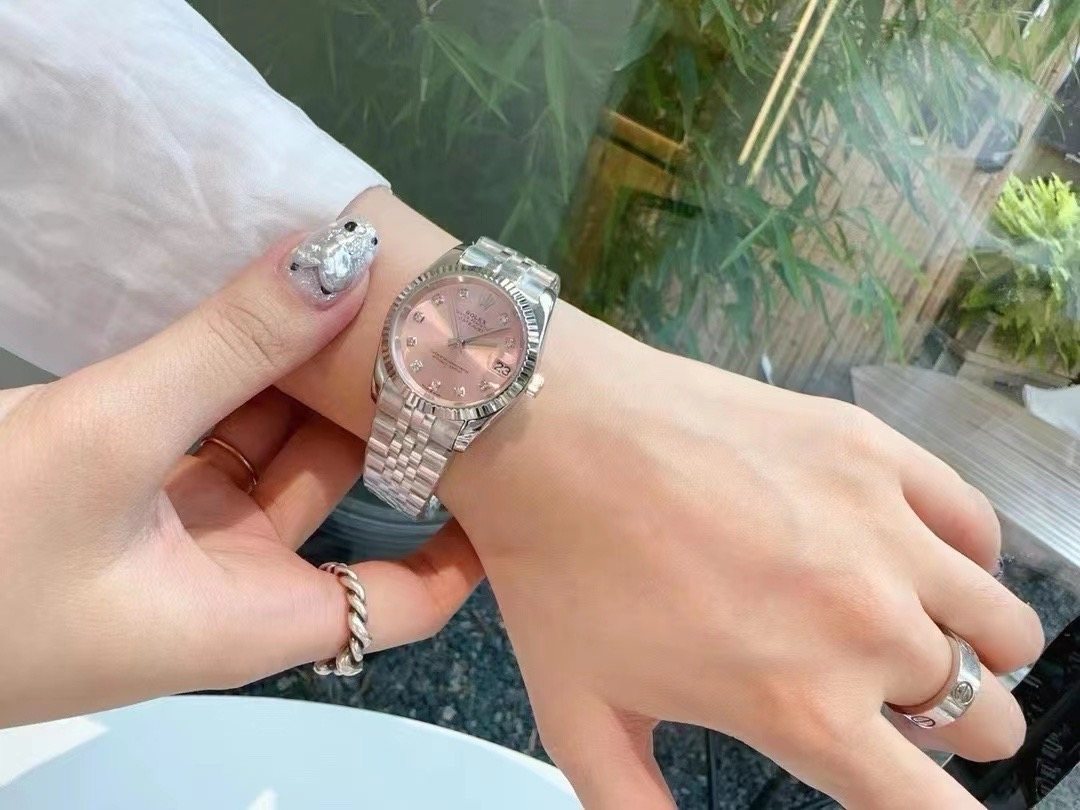 Rolex Pink Dial Silver Bracelet Watch