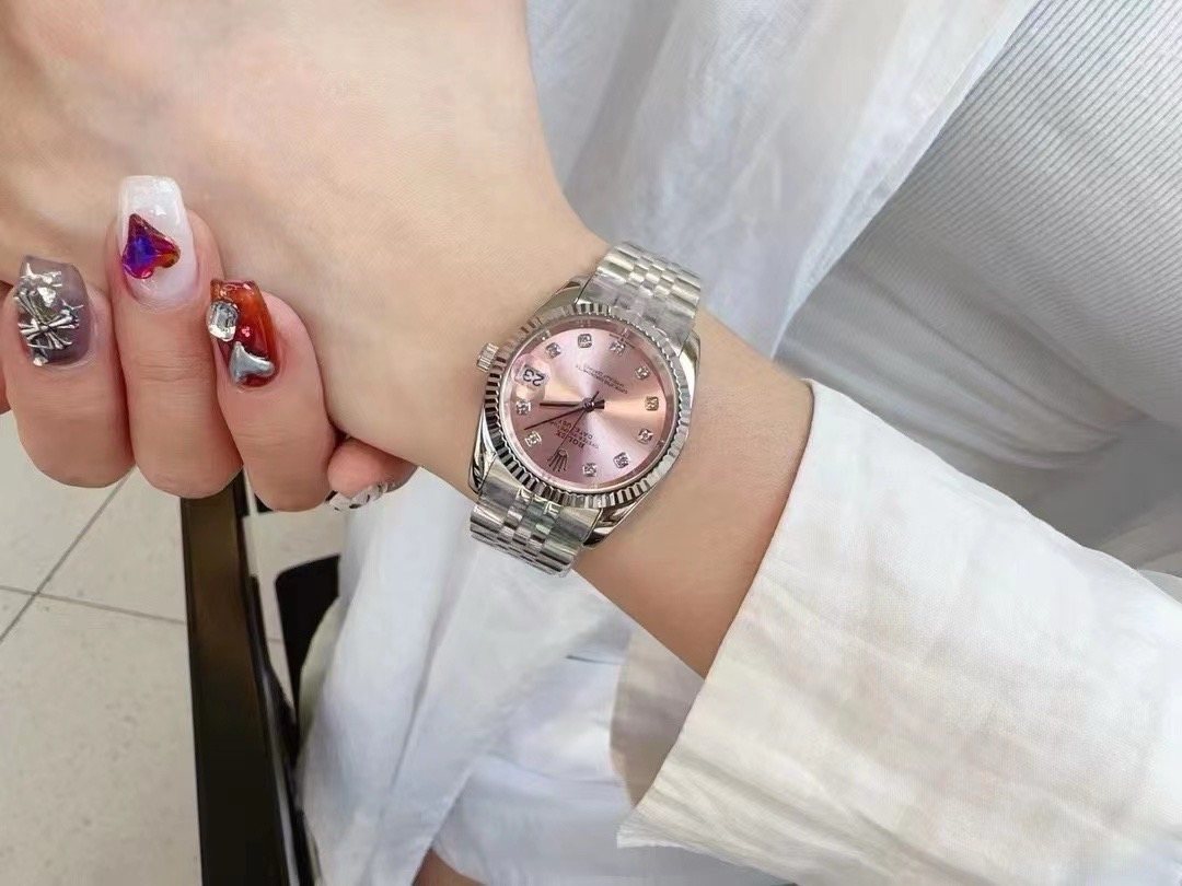 Rolex Pink Dial Silver Bracelet Watch