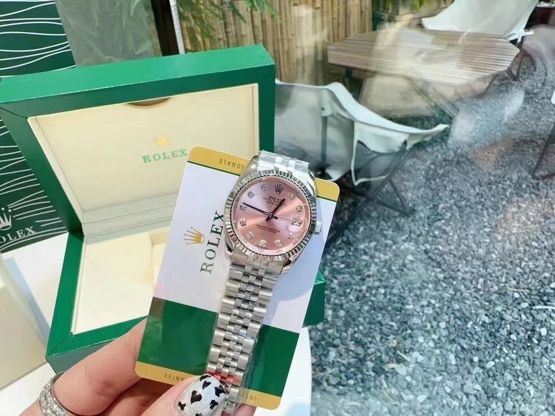 Rolex Pink Dial Silver Bracelet Watch