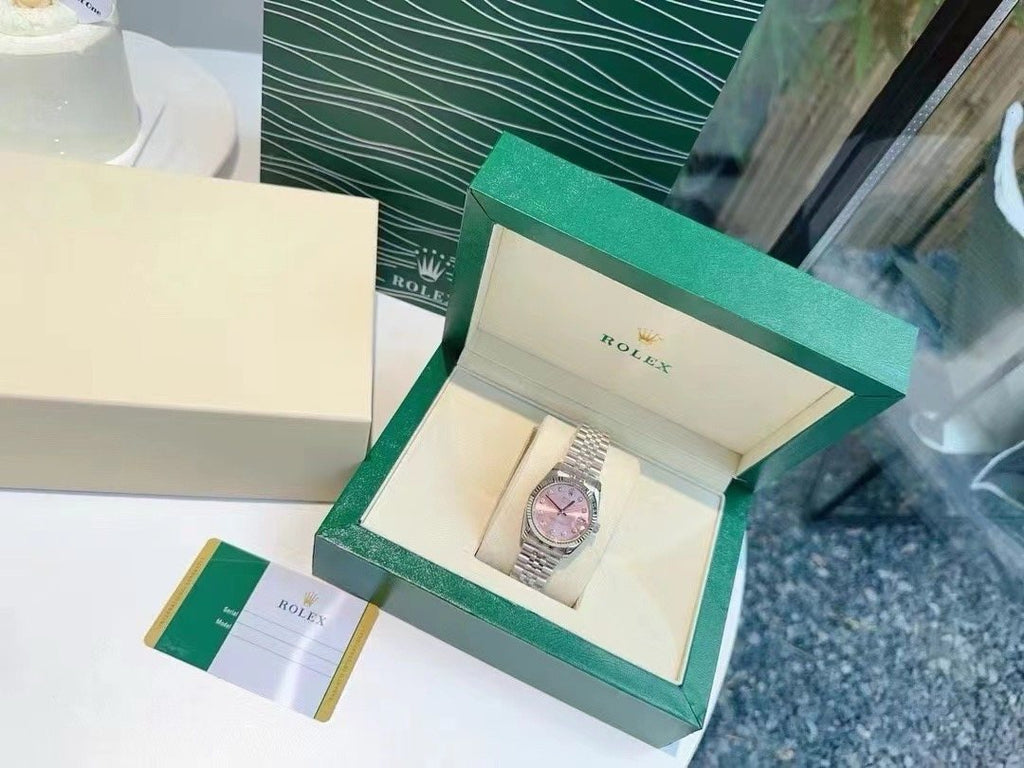 Rolex Pink Dial Silver Bracelet Watch