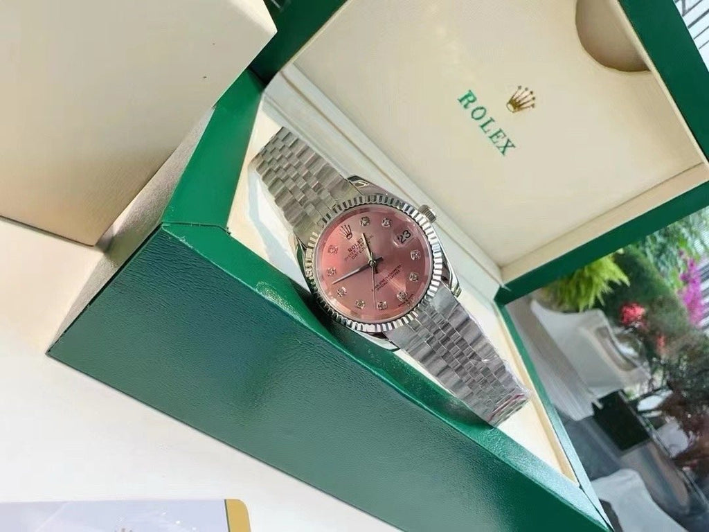 Rolex Pink Dial Silver Bracelet Watch