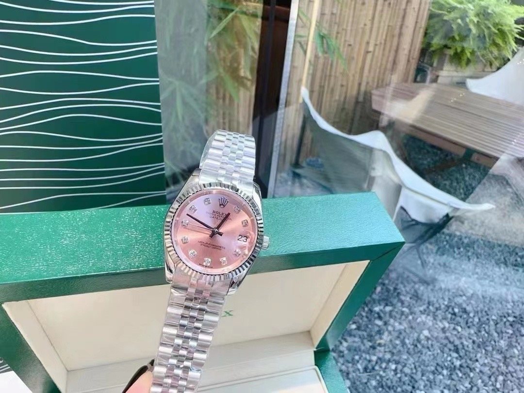 Rolex Pink Dial Silver Bracelet Watch