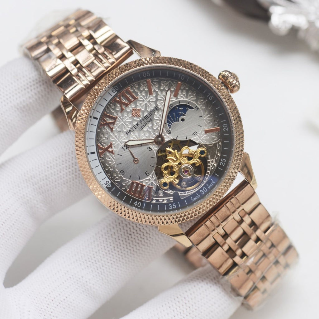 Patek Philippe Rose Gold Silver Dial Bracelet Watch