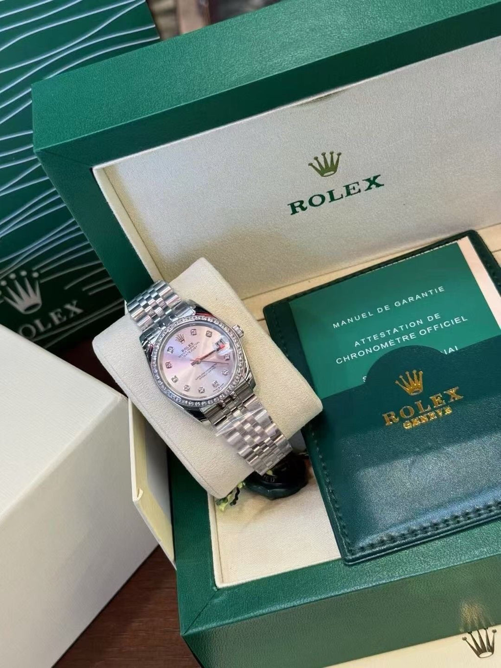 Rolex Pale Iridescent Dial Metal Bracelet Watch