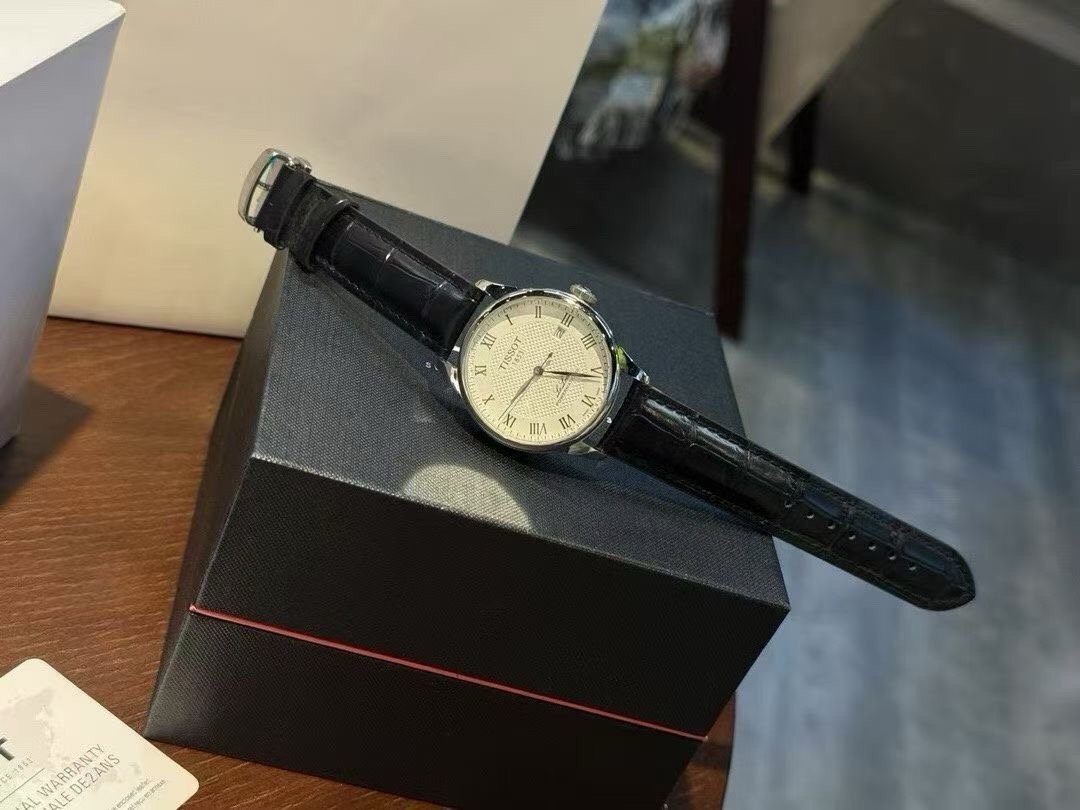 Tissot Cream Dial Black Leather Strap Watch