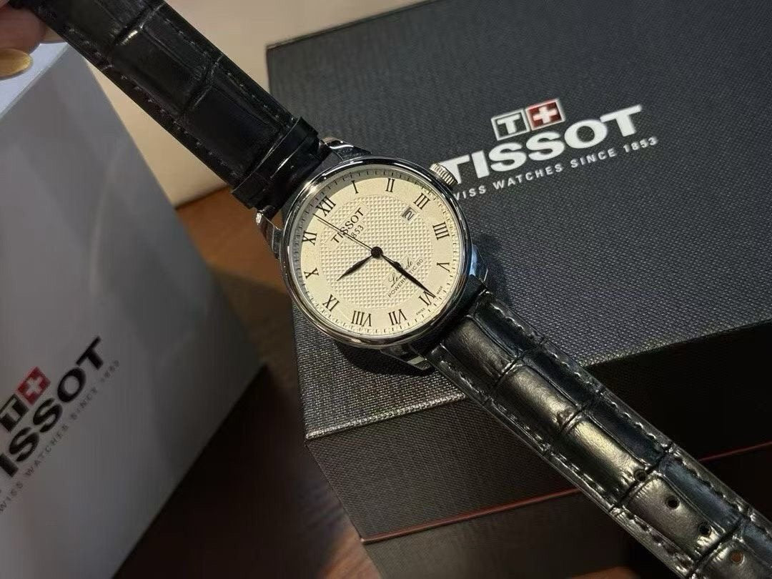 Tissot Cream Dial Black Leather Strap Watch