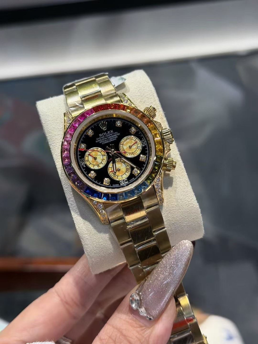 Rolex Rainbow Gemstone Chronograph Watch