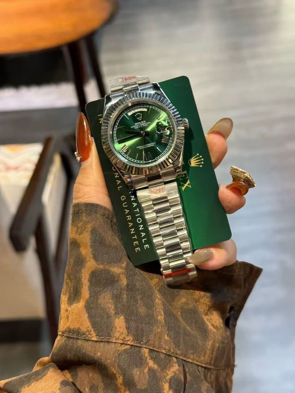 Rolex Green Dial Fluted Bezel Watch