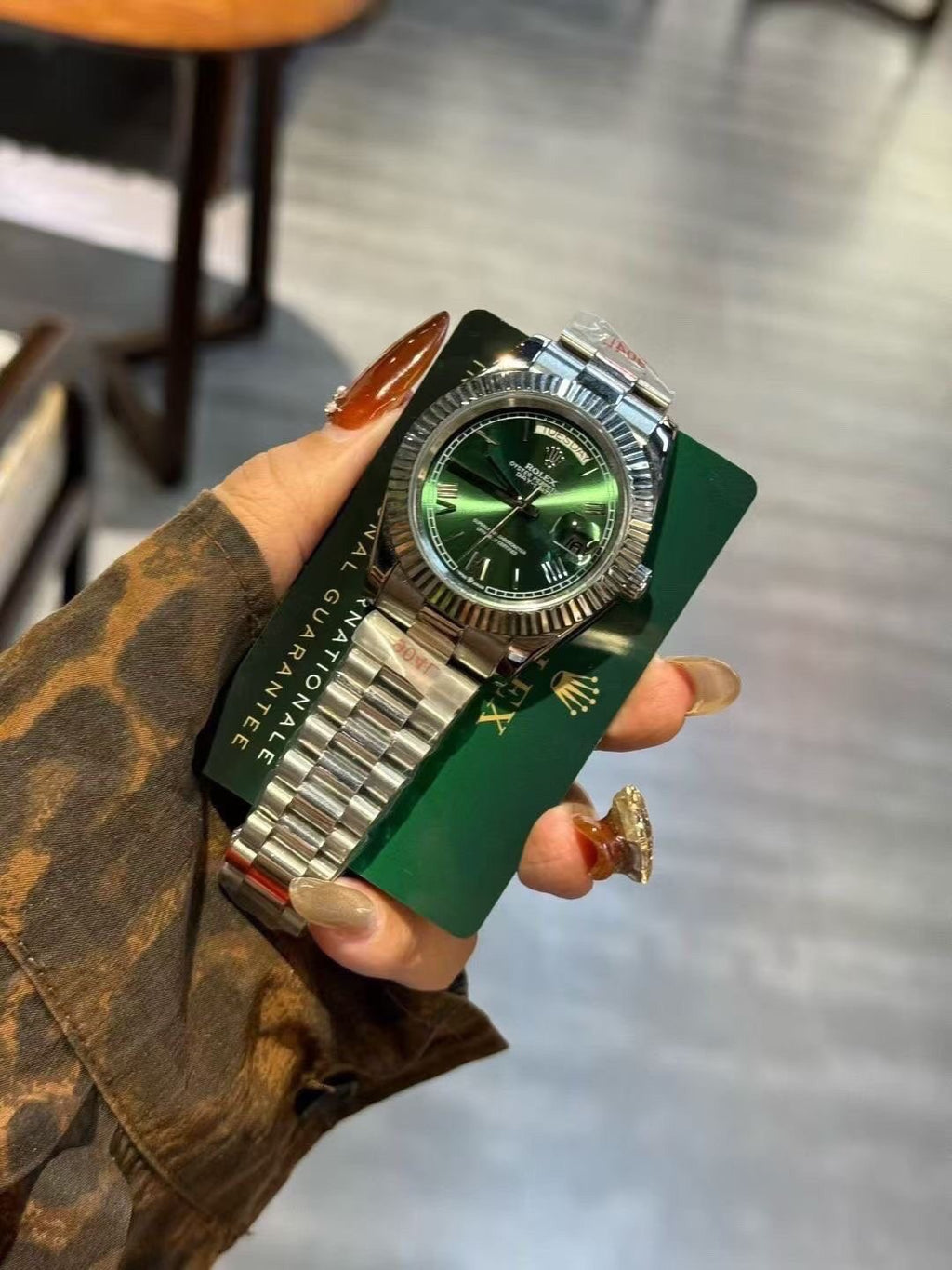 Rolex Green Dial Fluted Bezel Watch