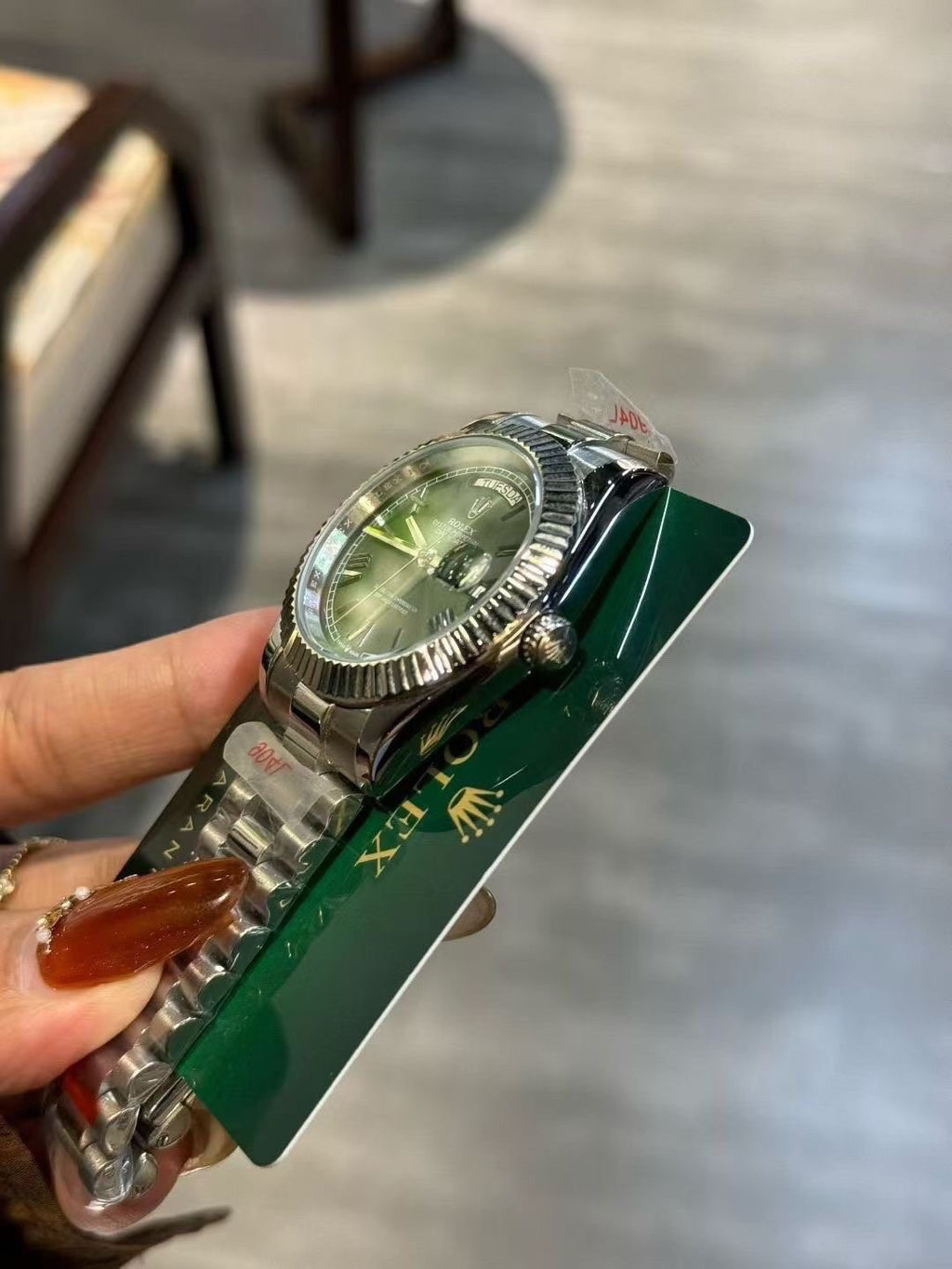 Rolex Green Dial Fluted Bezel Watch