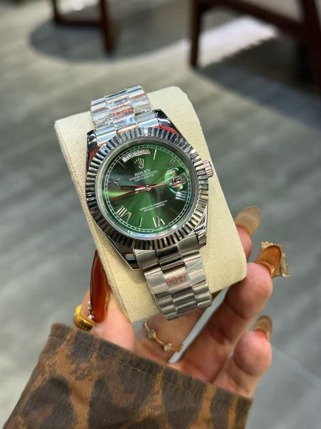 Rolex Green Dial Fluted Bezel Watch