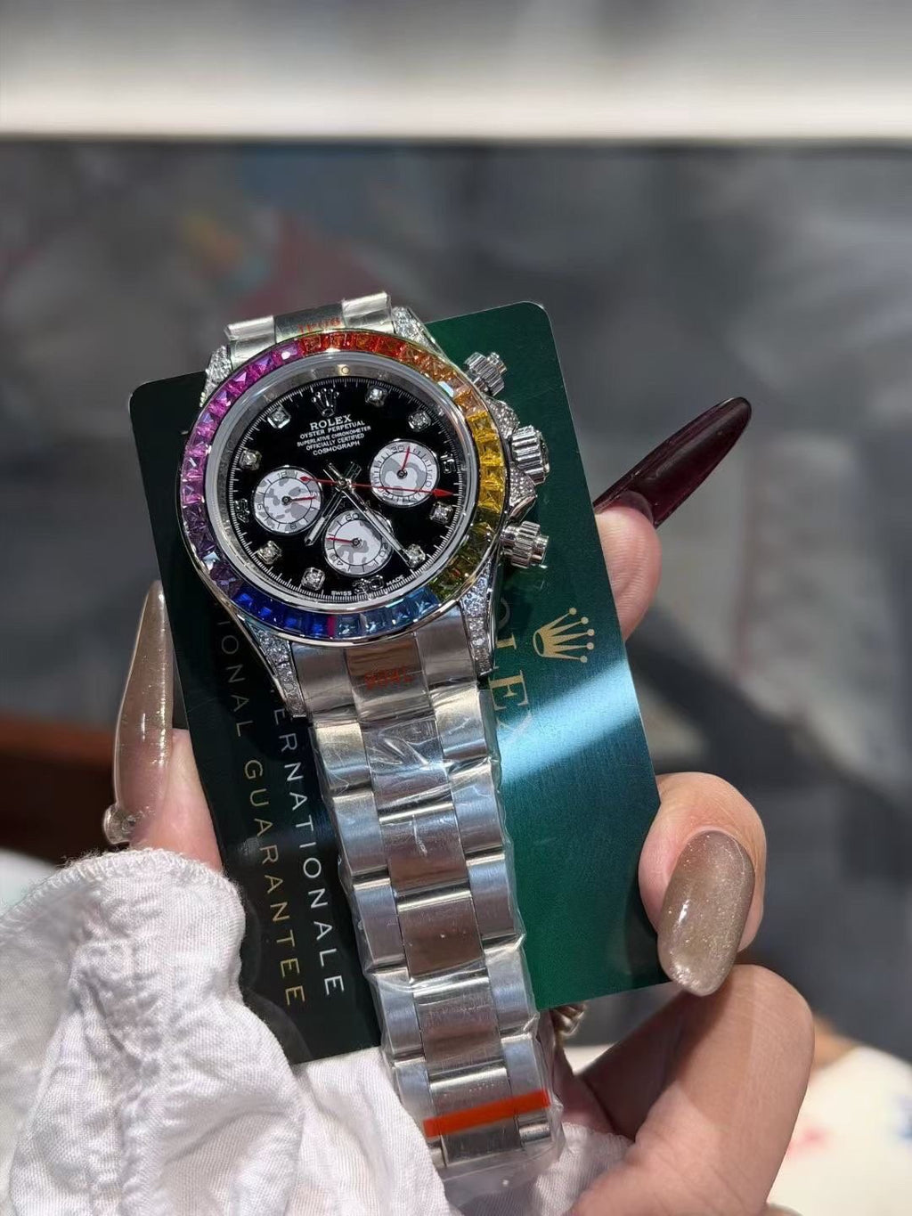 Rolex Rainbow Bezel Black Dial Watch