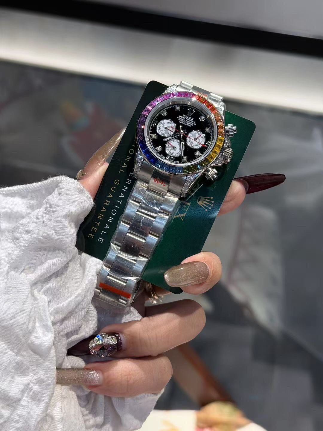 Rolex Rainbow Bezel Black Dial Watch