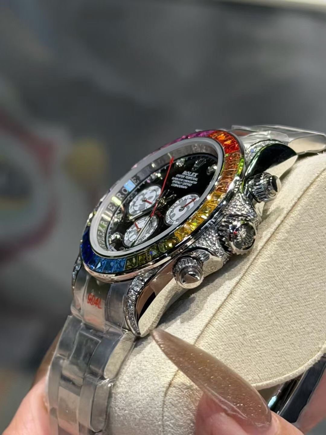 Rolex Rainbow Bezel Black Dial Watch