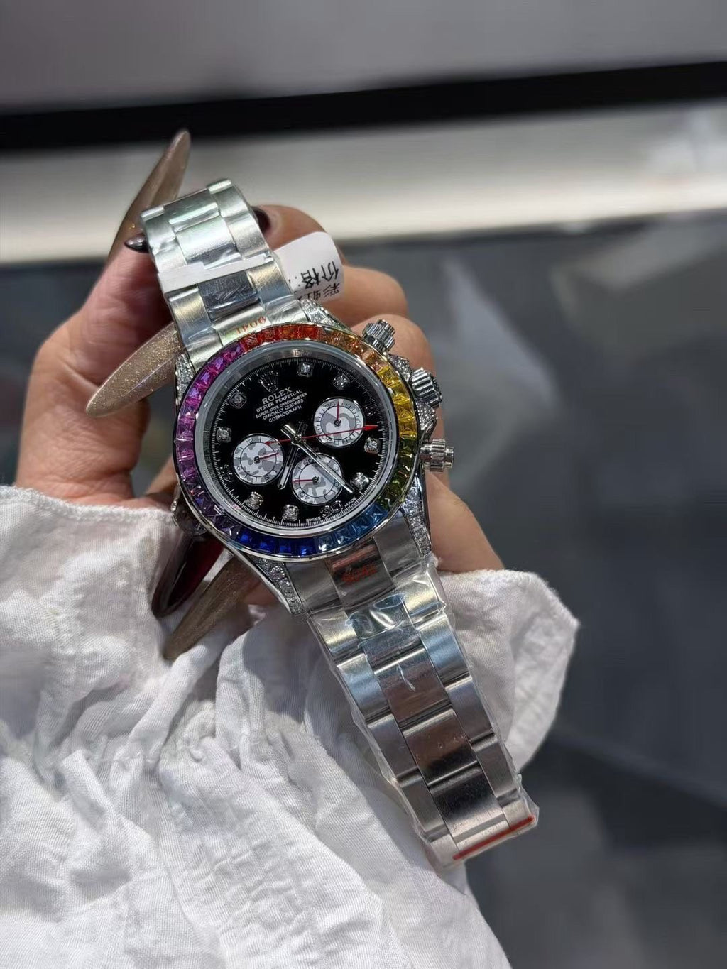 Rolex Rainbow Bezel Black Dial Watch