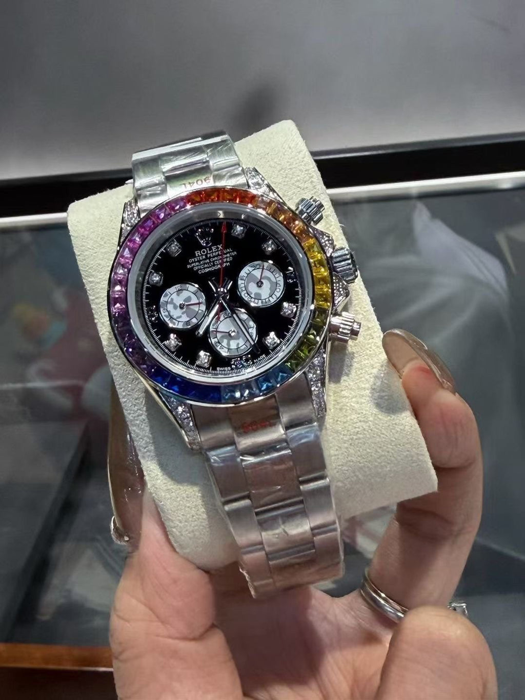 Rolex Rainbow Bezel Black Dial Watch
