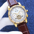 Patek Philippe Gold Brown White Dial Leather Strap Watch