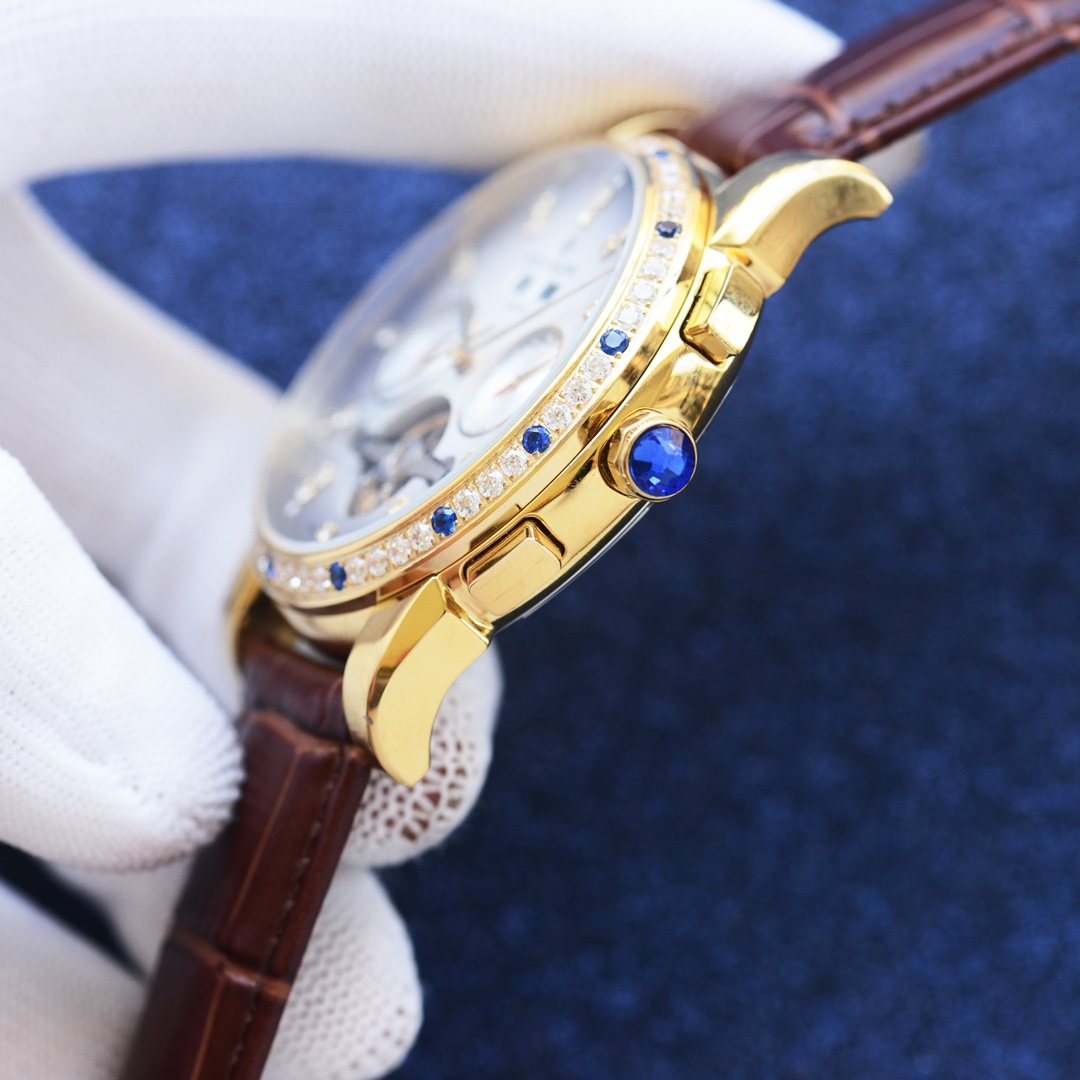 Patek Philippe Gold Brown White Dial Leather Strap Watch
