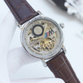 Patek Philippe Silver Brown Strap Watch
