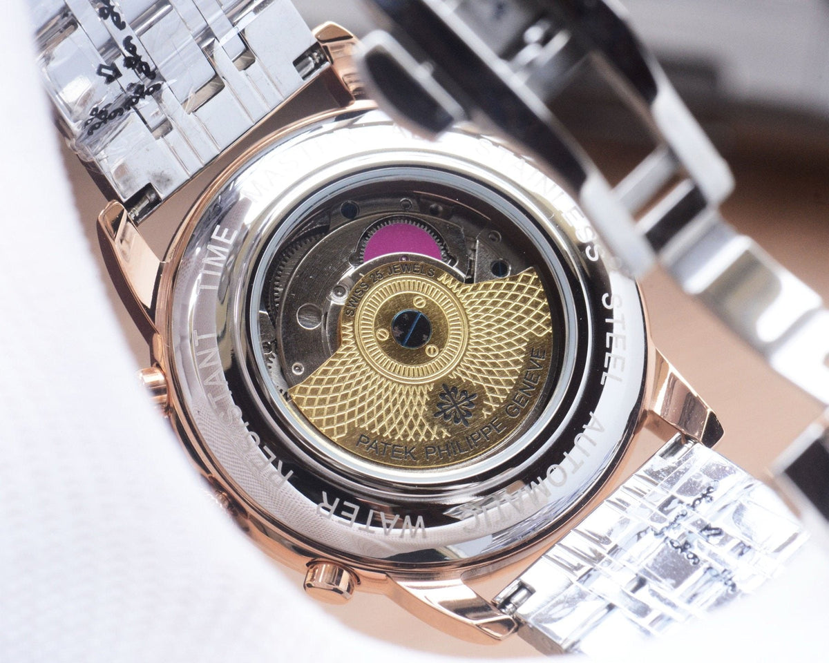 Patek Philippe Rose Gold Silver White Dial Bracelet Watch