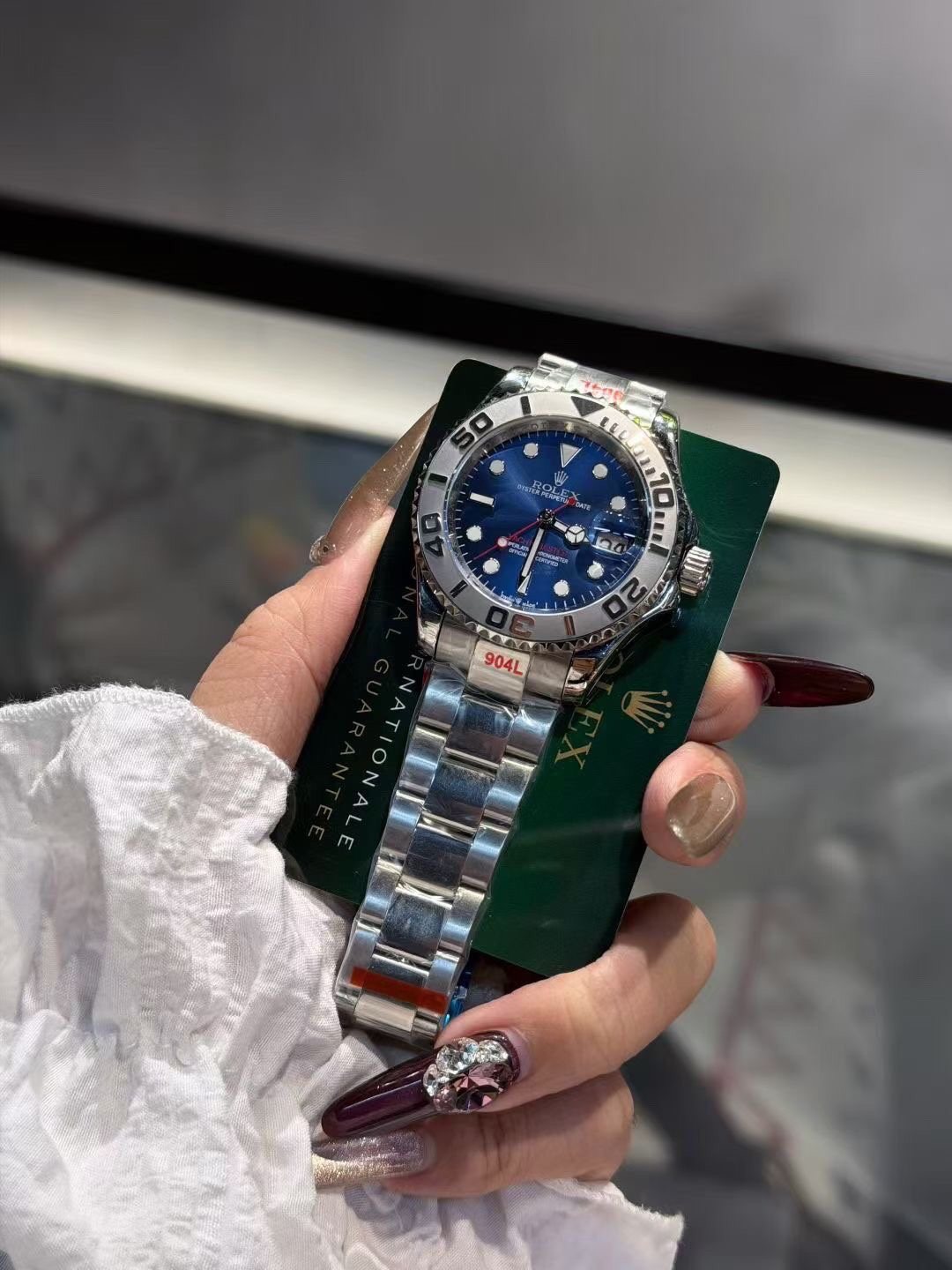 Rolex Blue Dial Metal Bracelet Watch