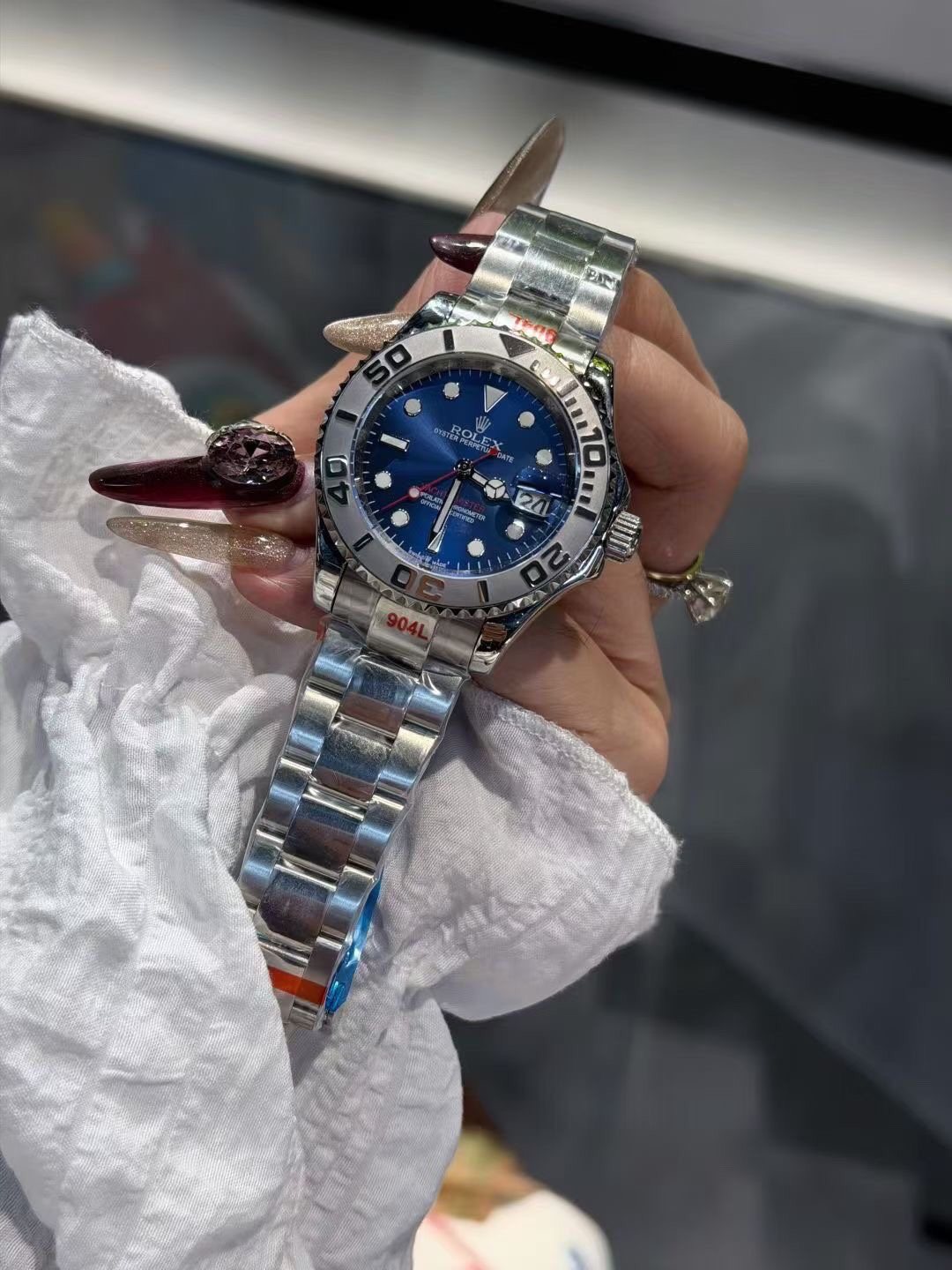 Rolex Blue Dial Metal Bracelet Watch