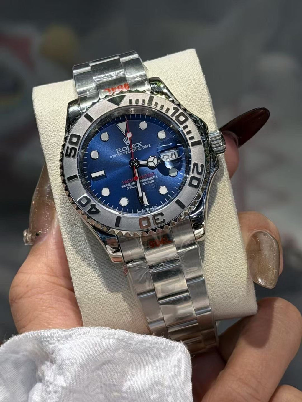 Rolex Blue Dial Metal Bracelet Watch