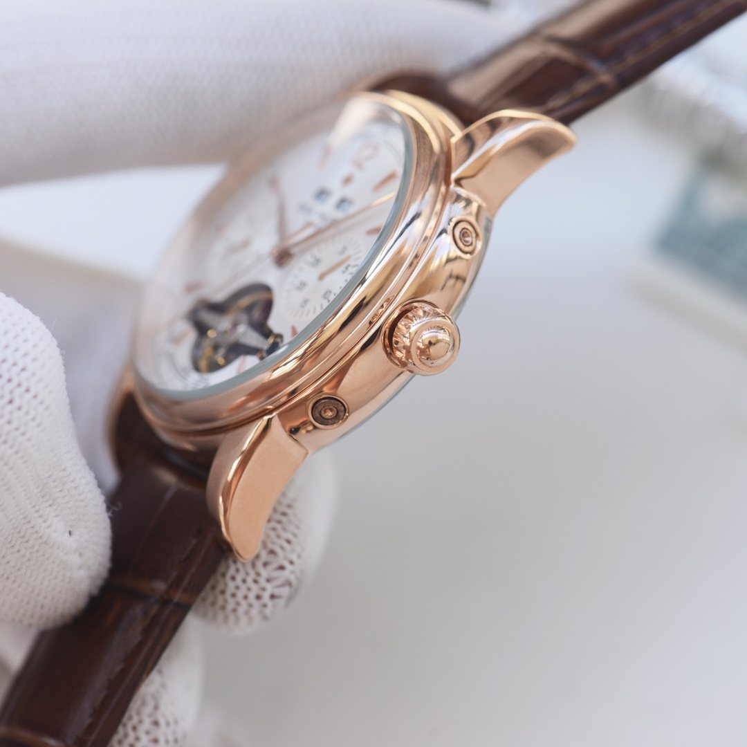 Patek Philippe Rose Gold Brown White Dial Strap Watch