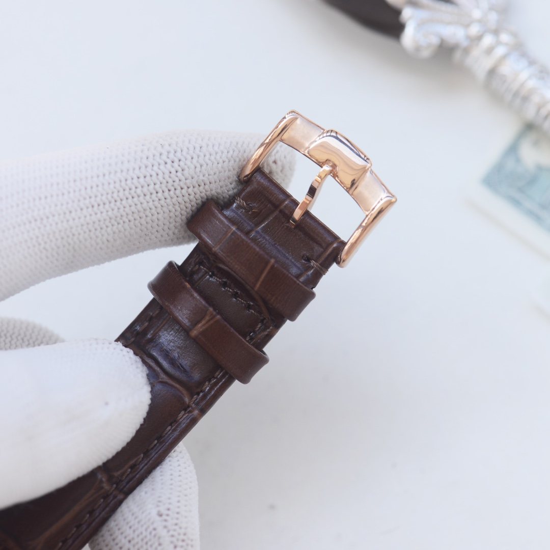 Patek Philippe Rose Gold Brown Black Dial Strap Watch