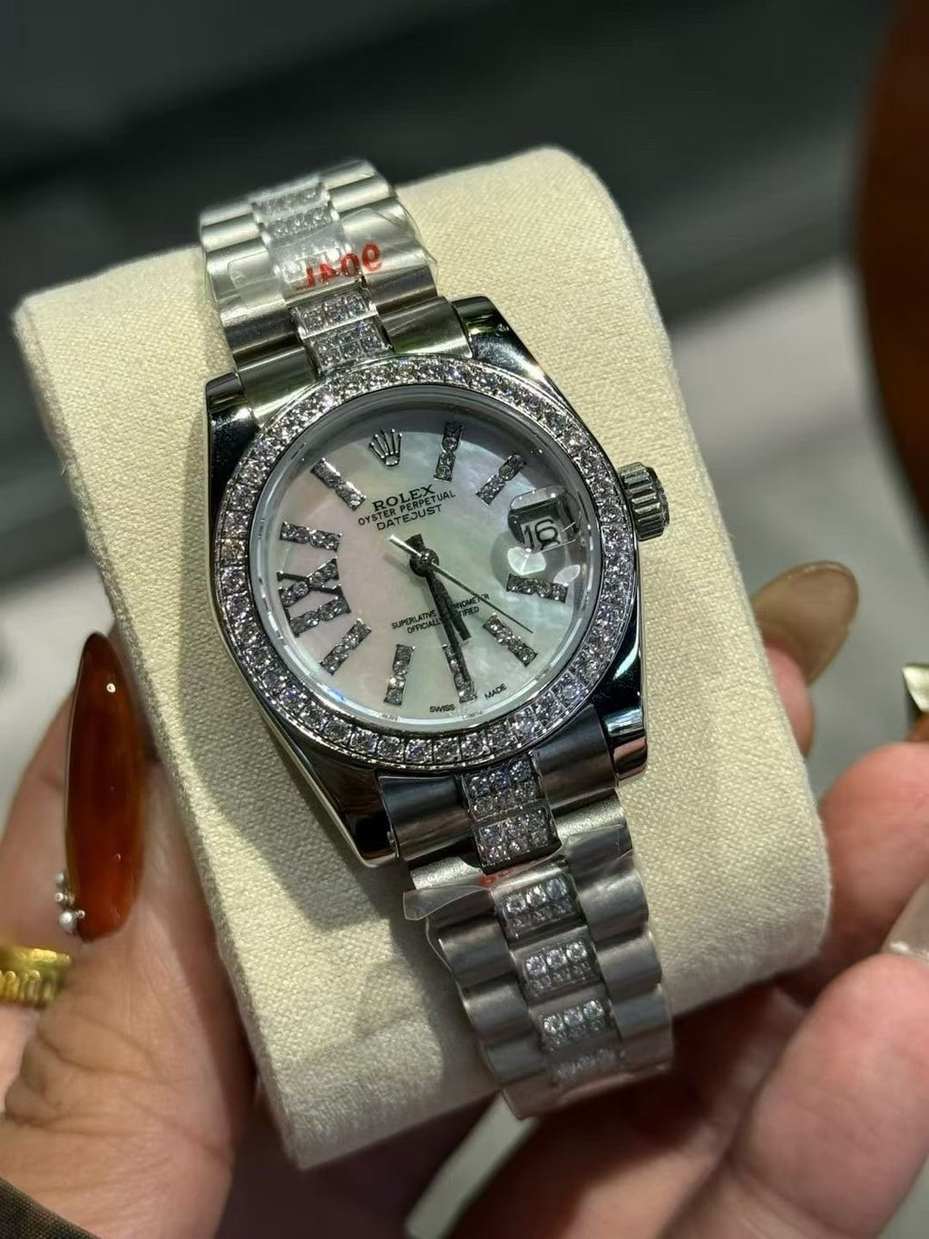 Rolex Crystal Bezel White Dial Watch
